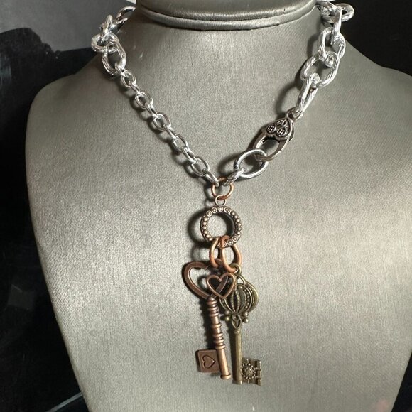 Key FOB Keys Lock Handmade Silver Necklace Choker Punk Rocker Gift NWT Steampunk - Picture 7 of 11